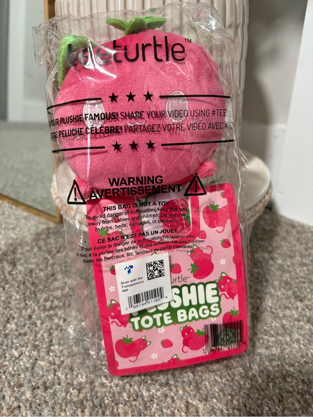Plushie Tote Bag - Pink Strawberry kitty